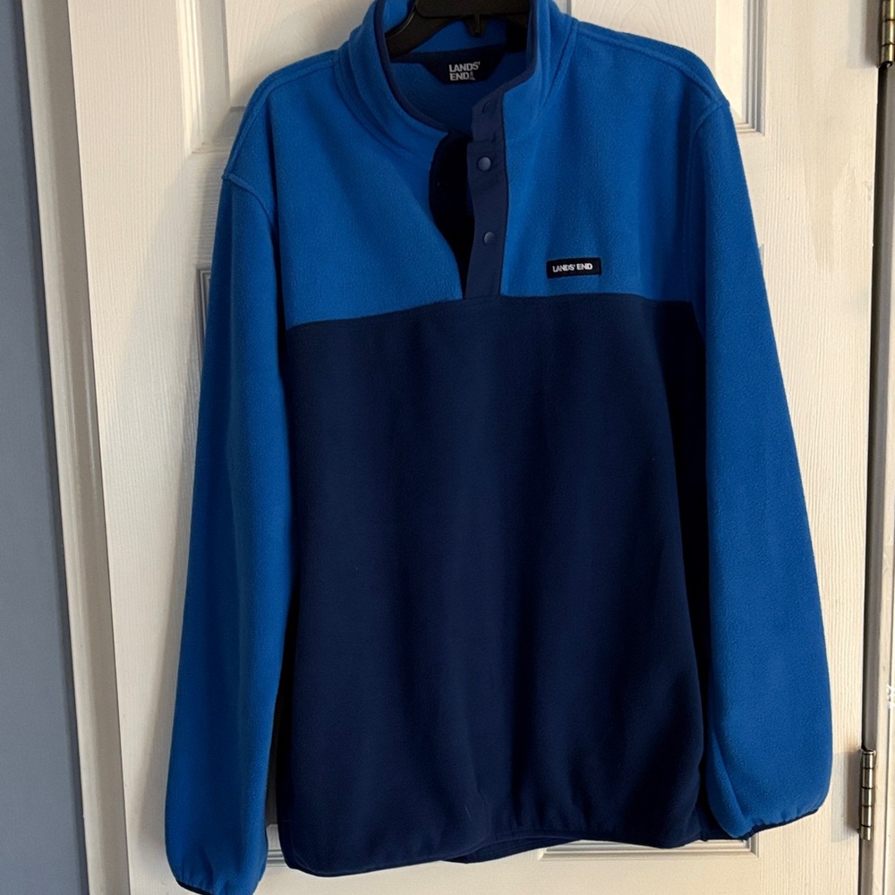 Lands End fleece SZ XL half snaps side pockets new two blues
